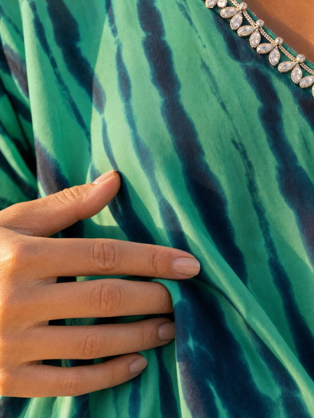 Emerald Deck Kaftan — A.M Summertime resort kaftan